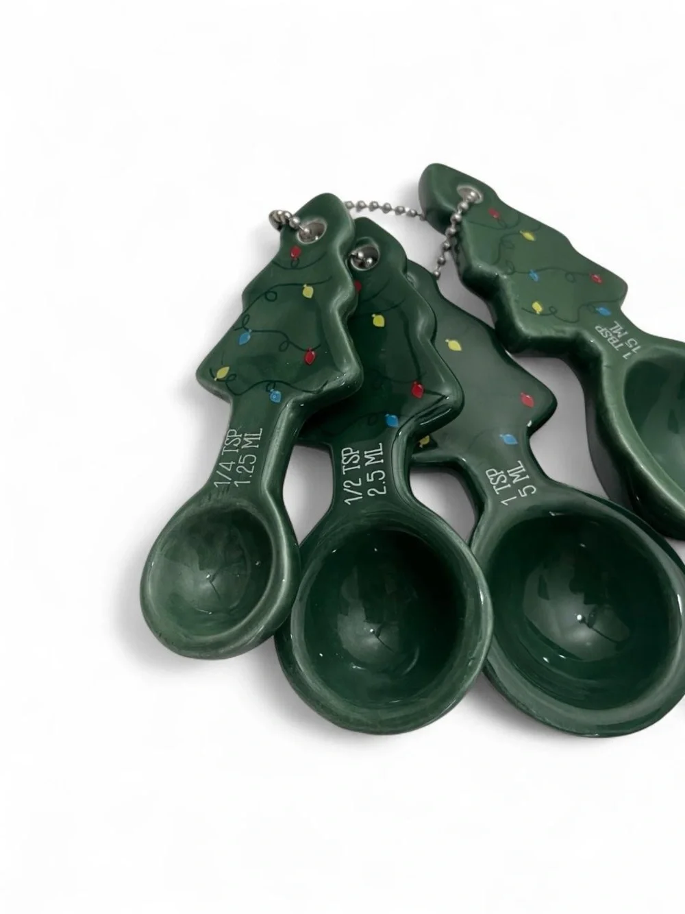 Set of 4 Christmas Tree Shaped Ceramic Novelty Measuring Spoons